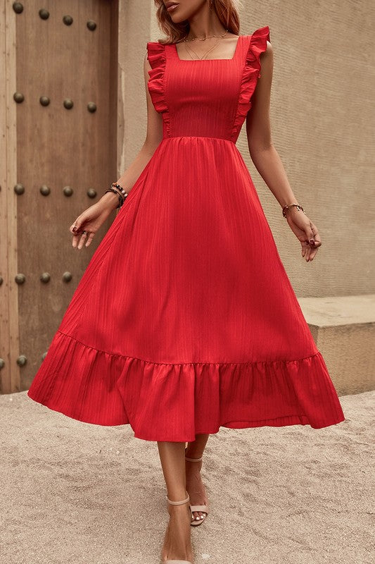 Sleeveless Ruffle Cross Open Back Knot Fit Dress