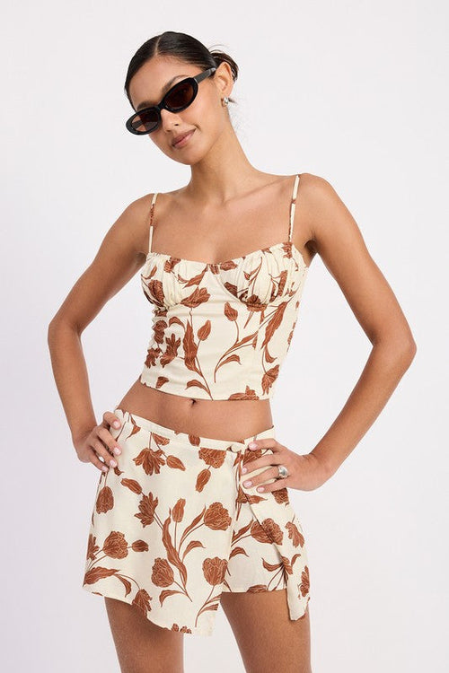 RUCHED FLORAL SWEETHEART CROP TOP