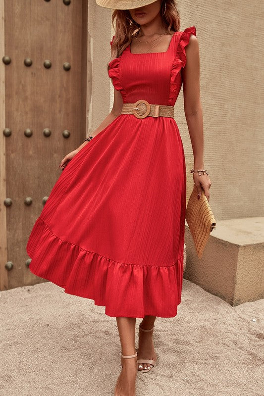 Sleeveless Ruffle Cross Open Back Knot Fit Dress