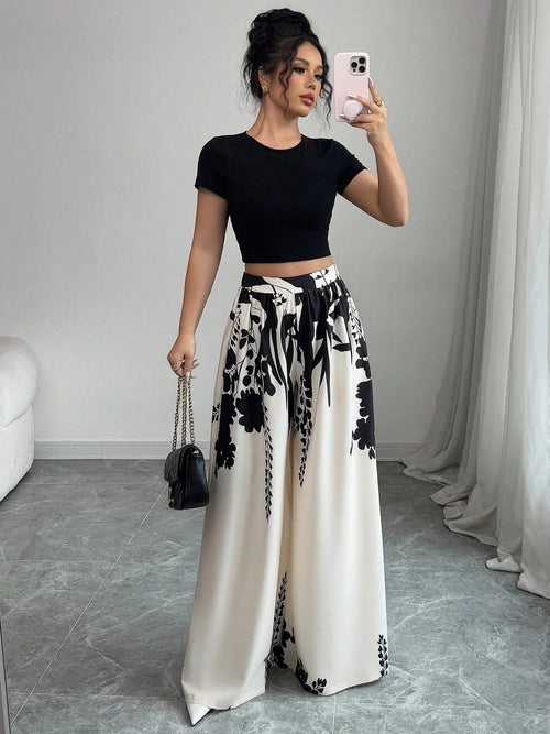 Printed Wide Leg Pants
