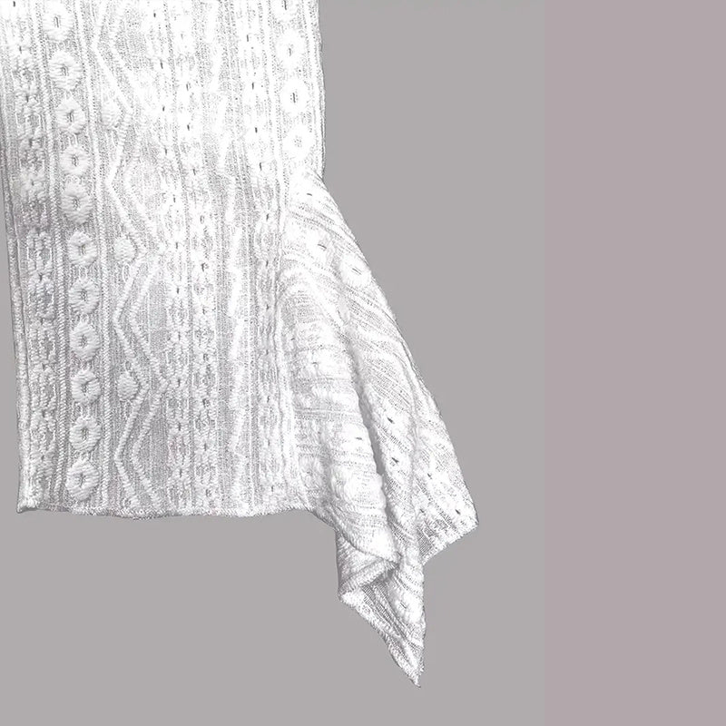 Women Round Neck Lace Trim Translucent Shirt Sexy Half Sleeve Hollow