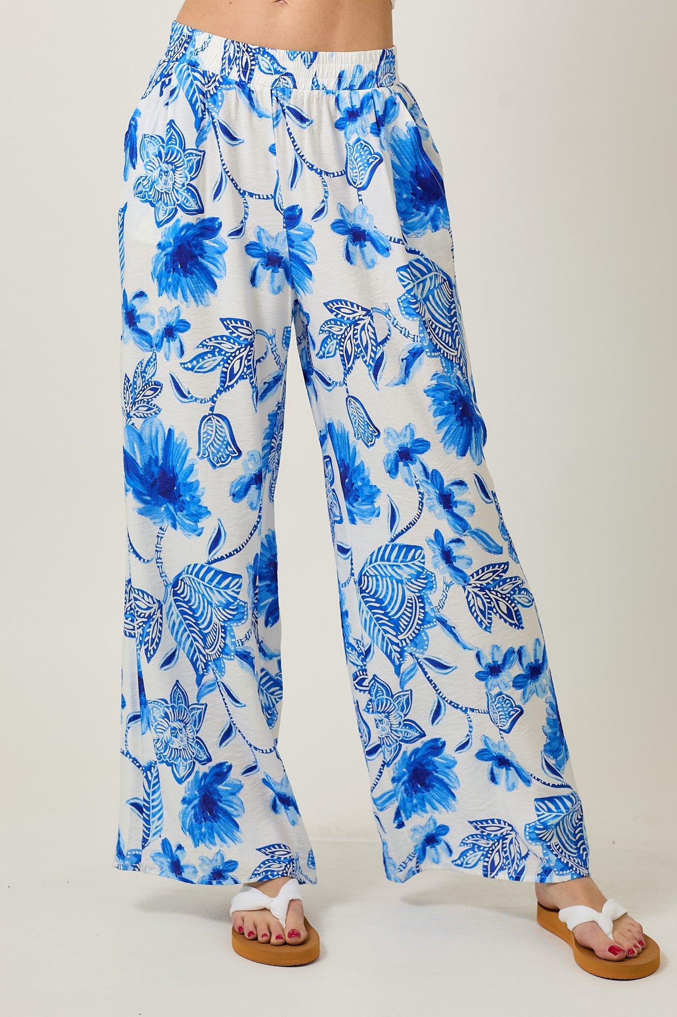 FLORAL PRINT WIDE LEG PANTS WITH POCKETS