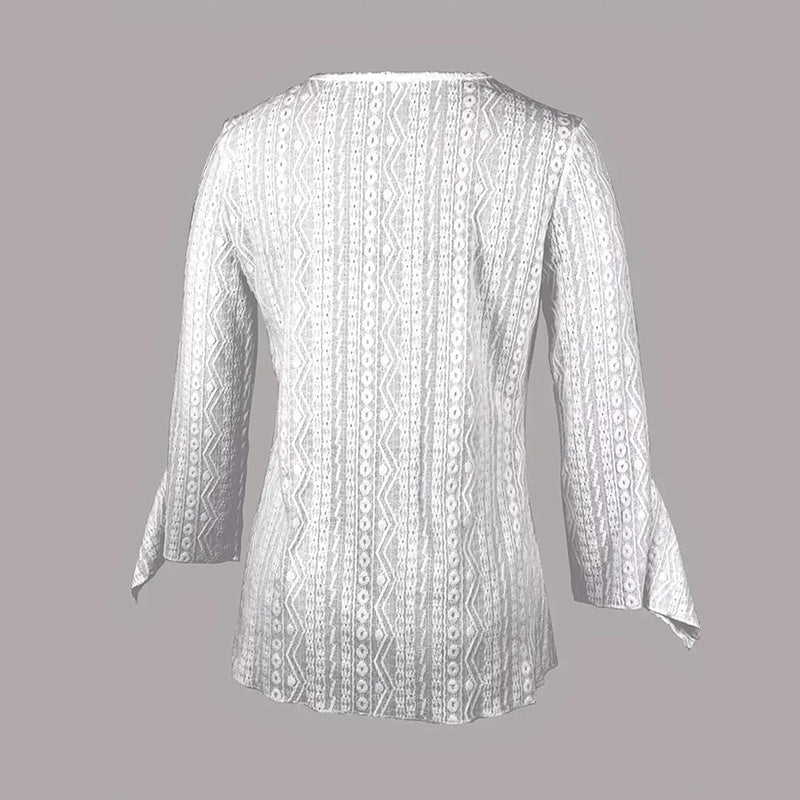 Women Round Neck Lace Trim Translucent Shirt Sexy Half Sleeve Hollow