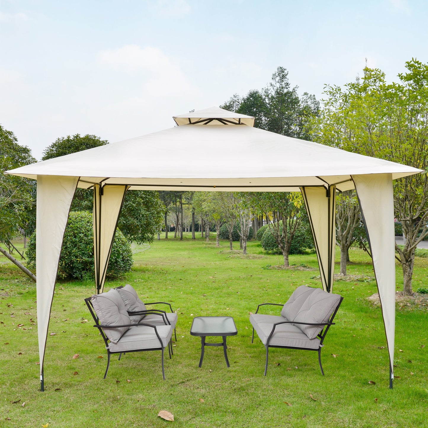 Outsunny 12' x 12' Canopy Tent Outdoor Party Gazebo with Double-tier