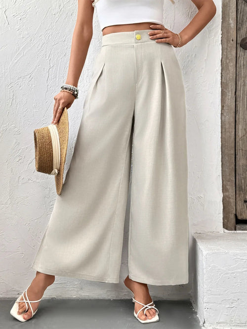 Slit Wide Leg Pleated Pants
