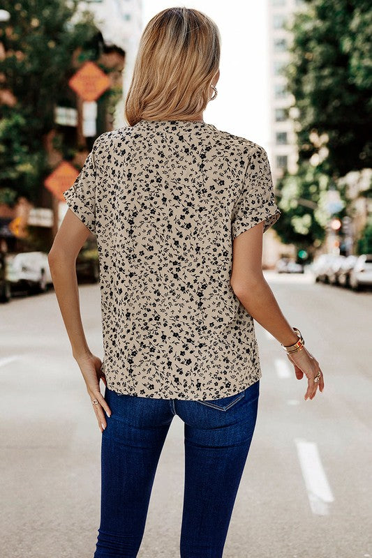 V Neck Floral Print Batwing Sleeve Blouse