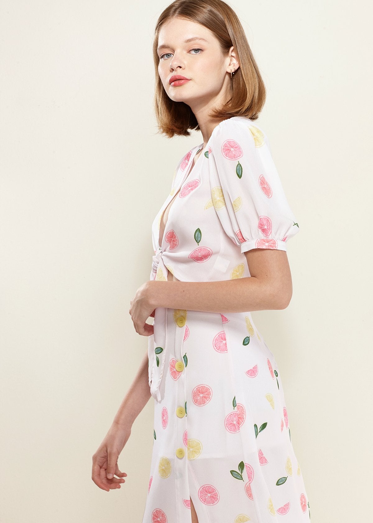 Fruit Punch Tie Hem Open Front Blouse in Fruit Punch