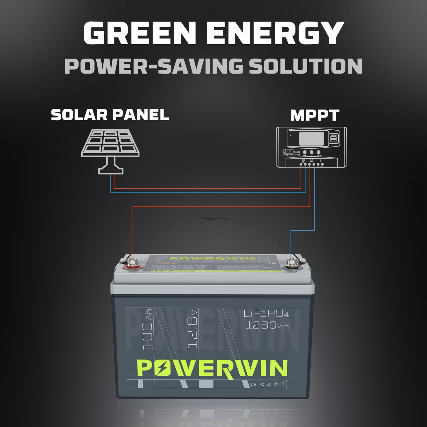 US POWERWIN BT100 12.8V 100Ah 1280Wh LiFePO4 Battery