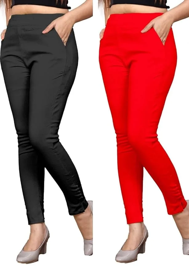 Cotton Formal Trouser Pants Combo (Pack of 2) BLACK&RED (Size-XXL)