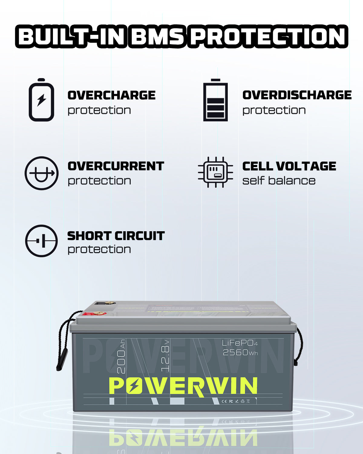US POWERWIN BT200 12.8V 200Ah 2560Wh LiFePO4 Battery