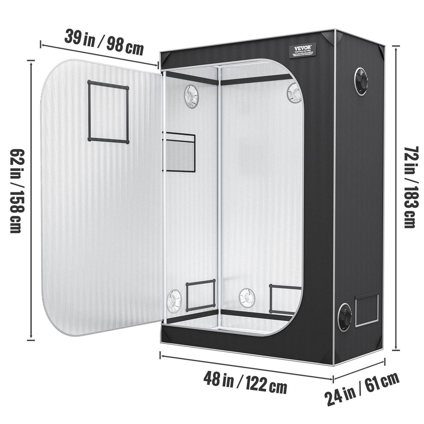 VEVOR 2x4 Grow Tent, 48'' X 24'' X 72'', High Reflective 2000D Mylar