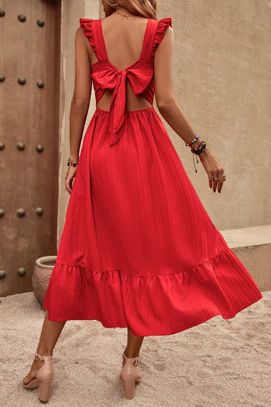 Sleeveless Ruffle Cross Open Back Knot Fit Dress