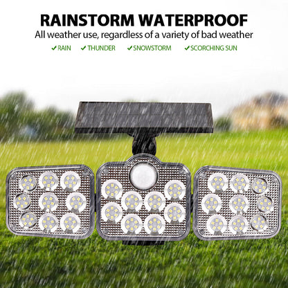 Solar Outdoor Lights 138 LED 3-Head Adjustable 360°Rotating Wide-Angle