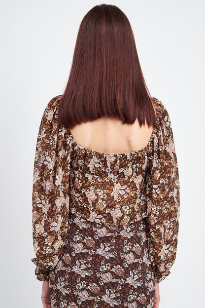 FLORAL SHEER TOP WITH FRONT TIE