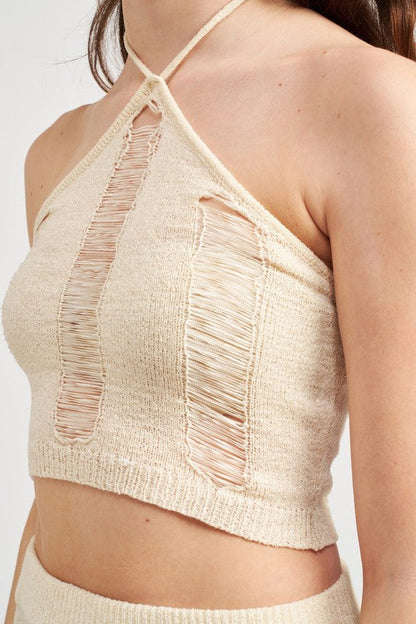 LADDERED HALTER NECK TOP