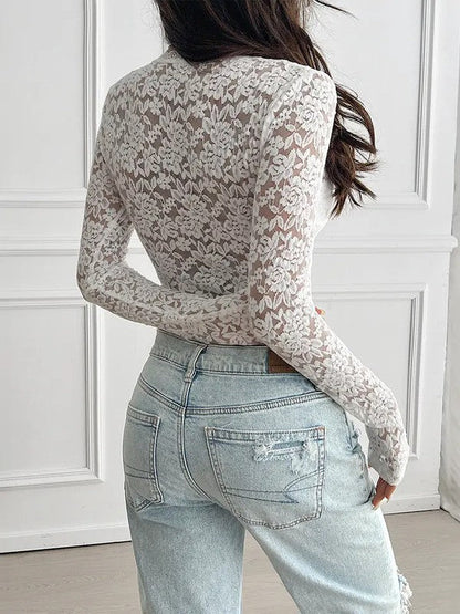 White Lace Tie-Front Top Women's Boho Style