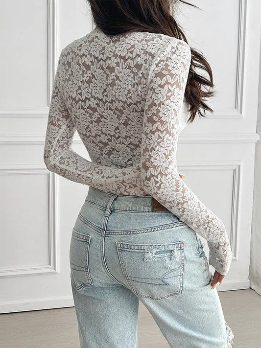 White Lace Tie-Front Top Women's Boho Style