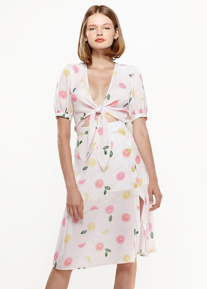 Fruit Punch Tie Hem Open Front Blouse in Fruit Punch