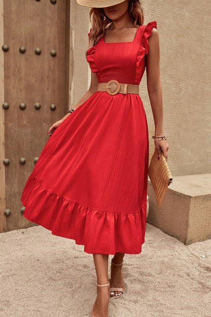 Sleeveless Ruffle Cross Open Back Knot Fit Dress