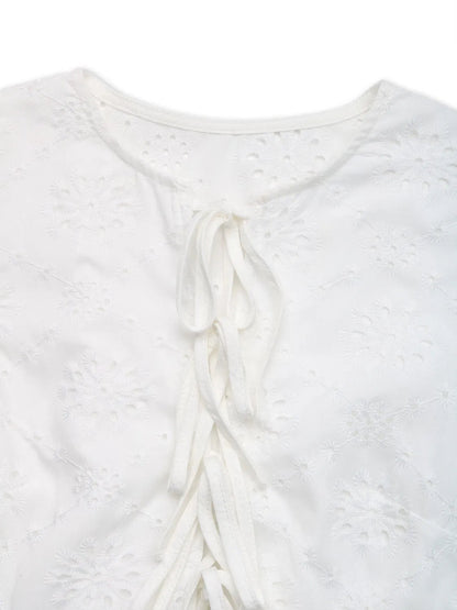 Eyelet Tie Front Sleeveless Mini Dress