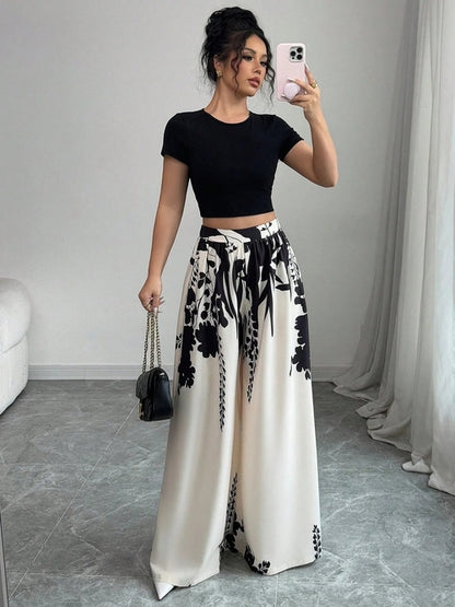 Printed Wide Leg Pants