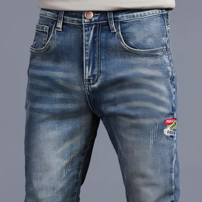 Youth Retro Embroidered Denim Pants Men Jeans
