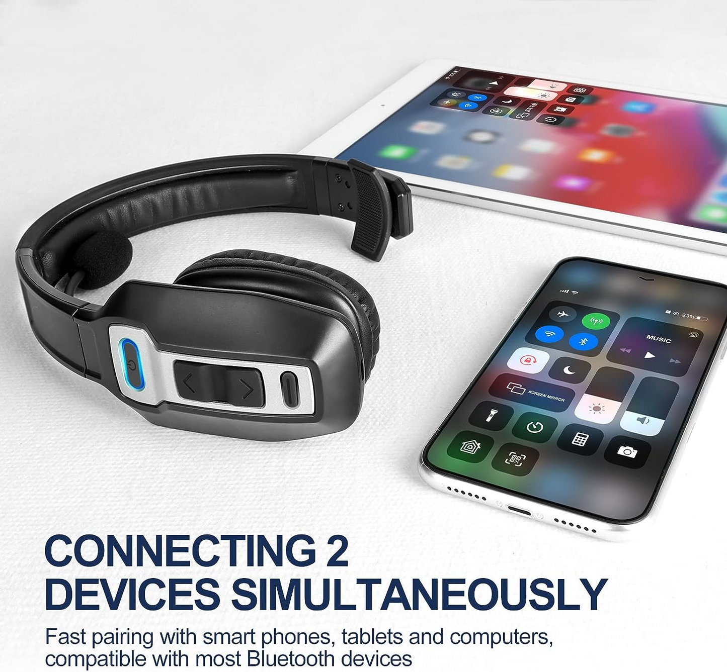 Trucker Bluetooth 5.2 Wireless Headset With Noise Cancelling Mic For