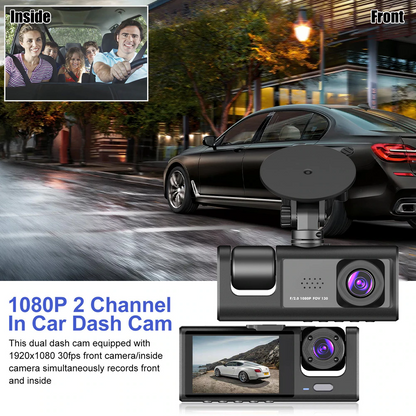 Car Dual Lens Dash Cam HD 1080P Front/Rear/Inside Video Recorder