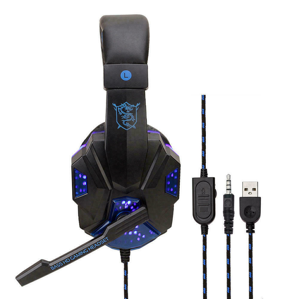 3.5mm Gaming Headset Mic LED Headphones Stereo Bass Surround For PC