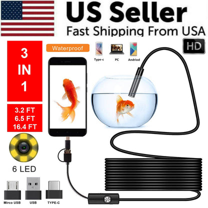 5M 6LEDs Snake Endoscope Borescope 8mm Inspection USB Camera Scope For