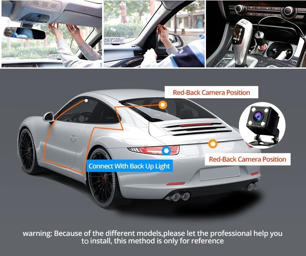 Car Dual Lens Dash Cam HD 1080P Front/Rear/Inside Video Recorder