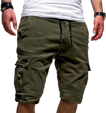 Men Casual Chino Cargo Shorts Elastic Waist Drawstring 6 Pockets