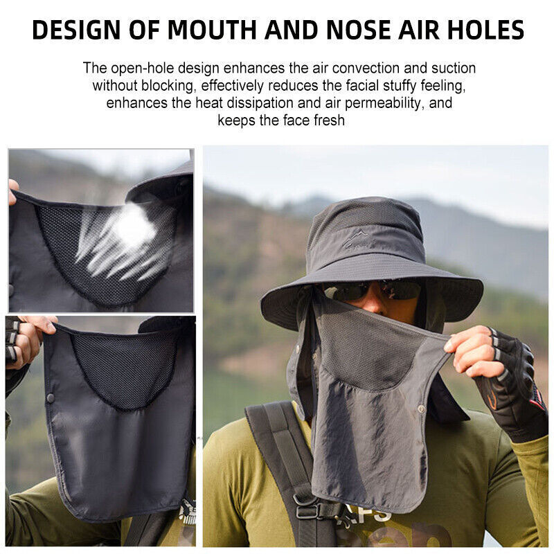 Wide Brim Sun Hat UV Protection Bucket Cap For Hiking Camping Fishing