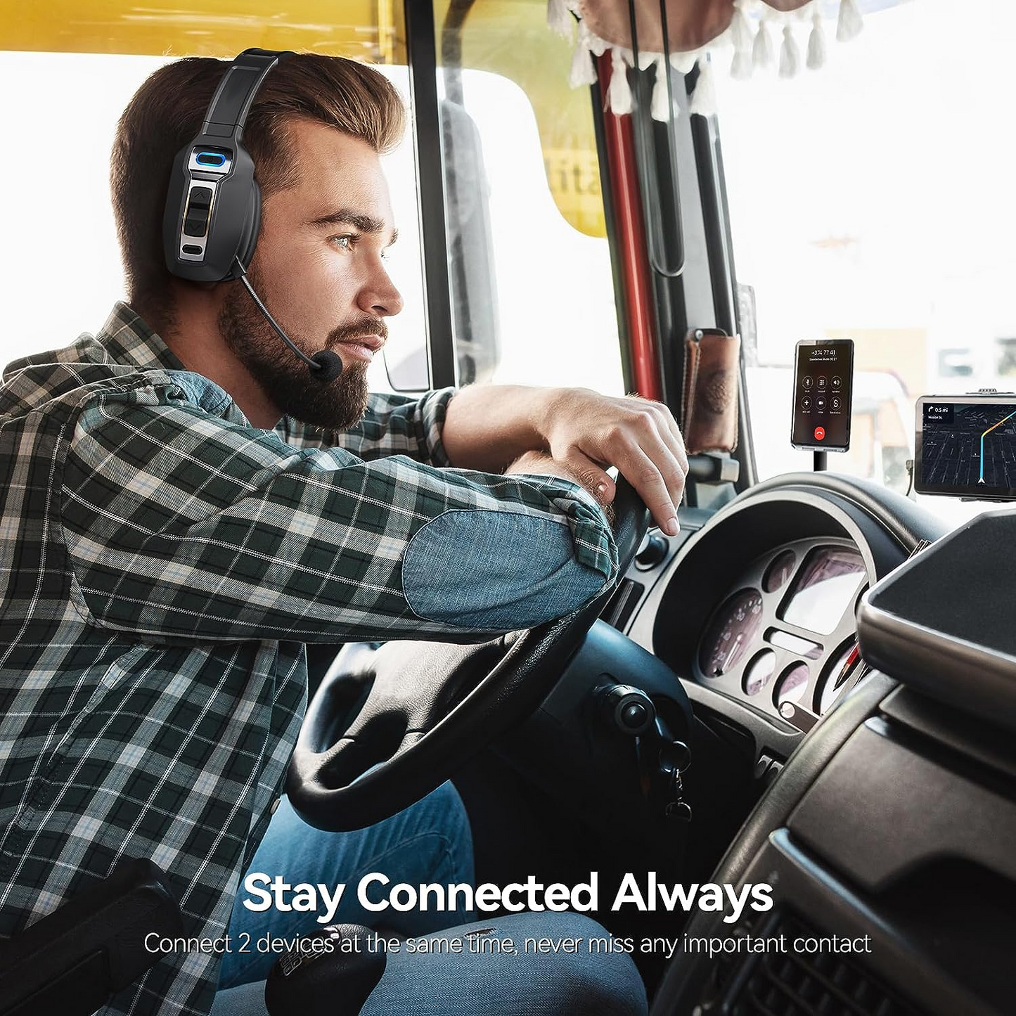 Trucker Bluetooth 5.2 Wireless Headset With Noise Cancelling Mic For