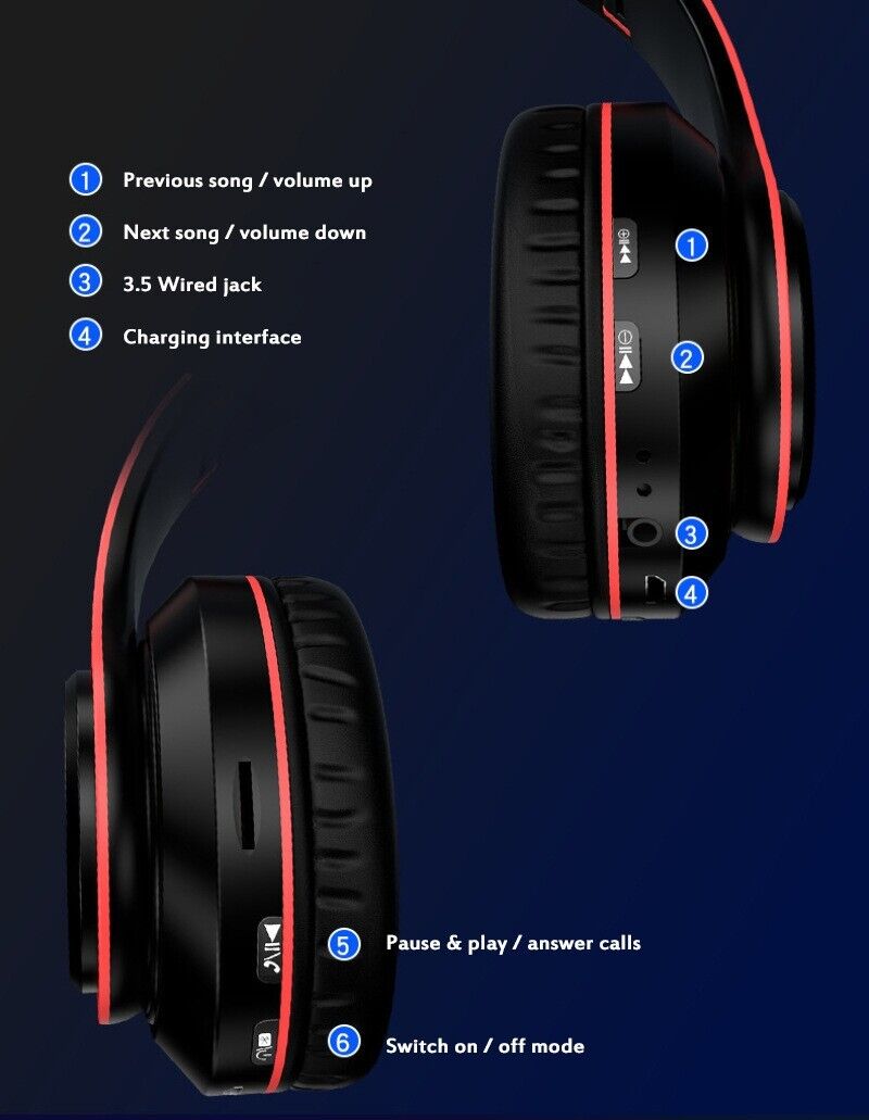 Super Bass Wireless Bluetooth Headphones Foldable Stereo Earphones