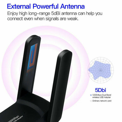 1200Mbps Long Range AC1200 Dual Band 5GHz Wireless USB 3.0 WiFi