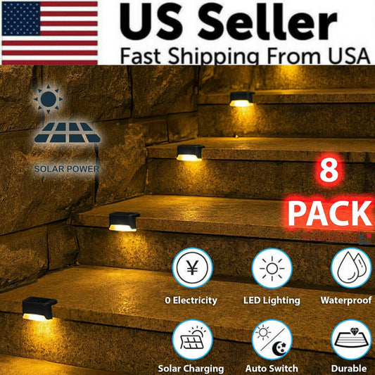 8 Pack New Solar Deck Lights Outdoor Waterproof LED Steps Lamps For