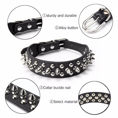 Spiked Studded Leather Dog Collar Rivets Pet Small Large Cat Pit Bull