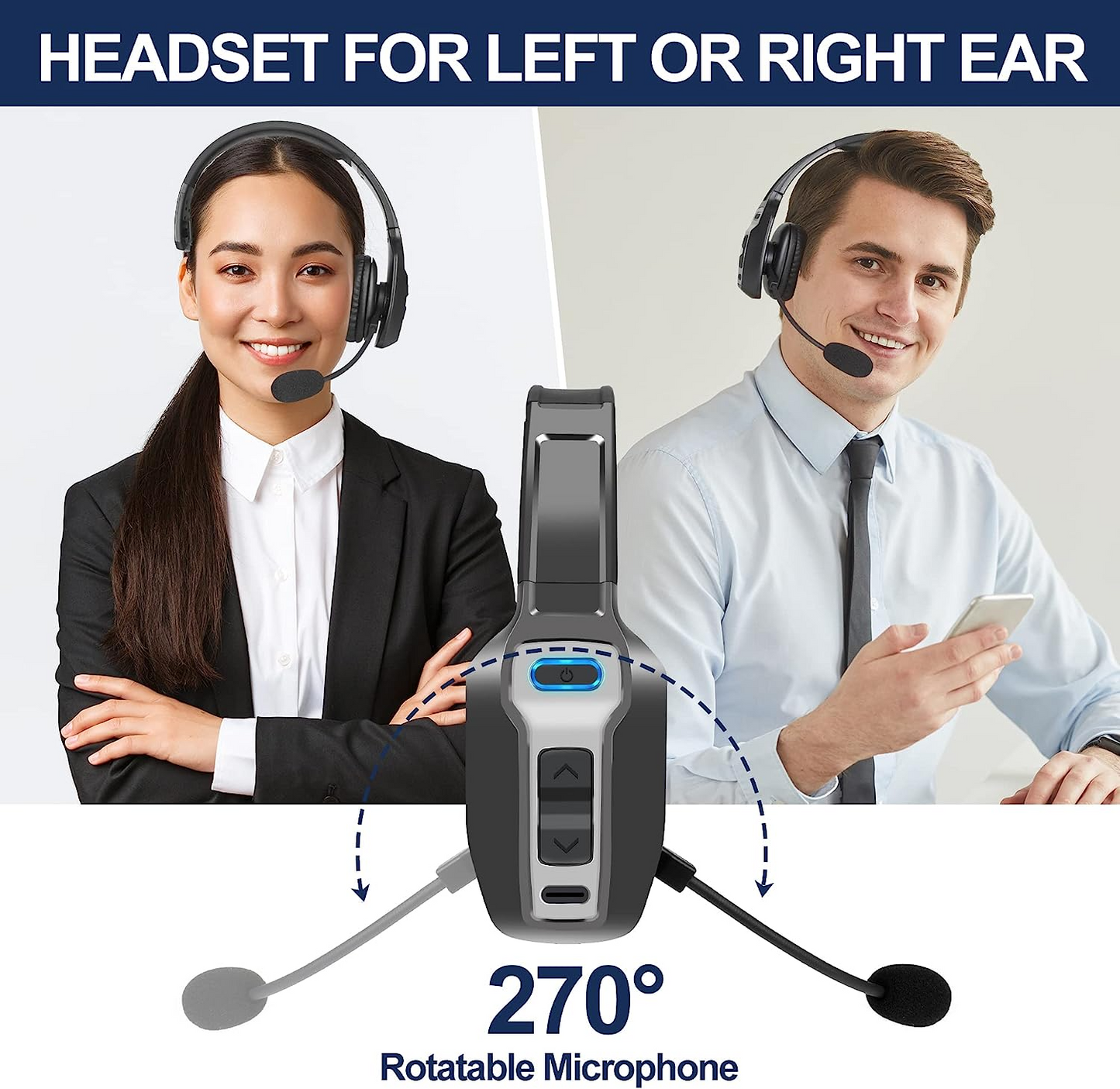Trucker Bluetooth 5.2 Wireless Headset With Noise Cancelling Mic For