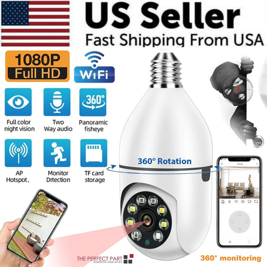 360° 1080P IP E27 Light Bulb Camera Wi-Fi IR Night Smart Home Wireless