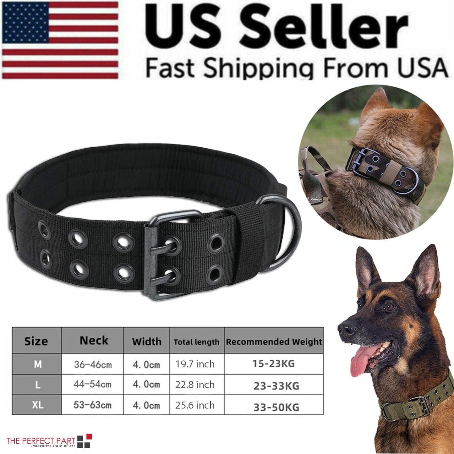 2" Wide Tactical Heavy Duty Nylon Large Dog Collar K9 Military With