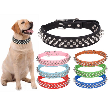 Spiked Studded Leather Dog Collar Rivets Pet Small Large Cat Pit Bull