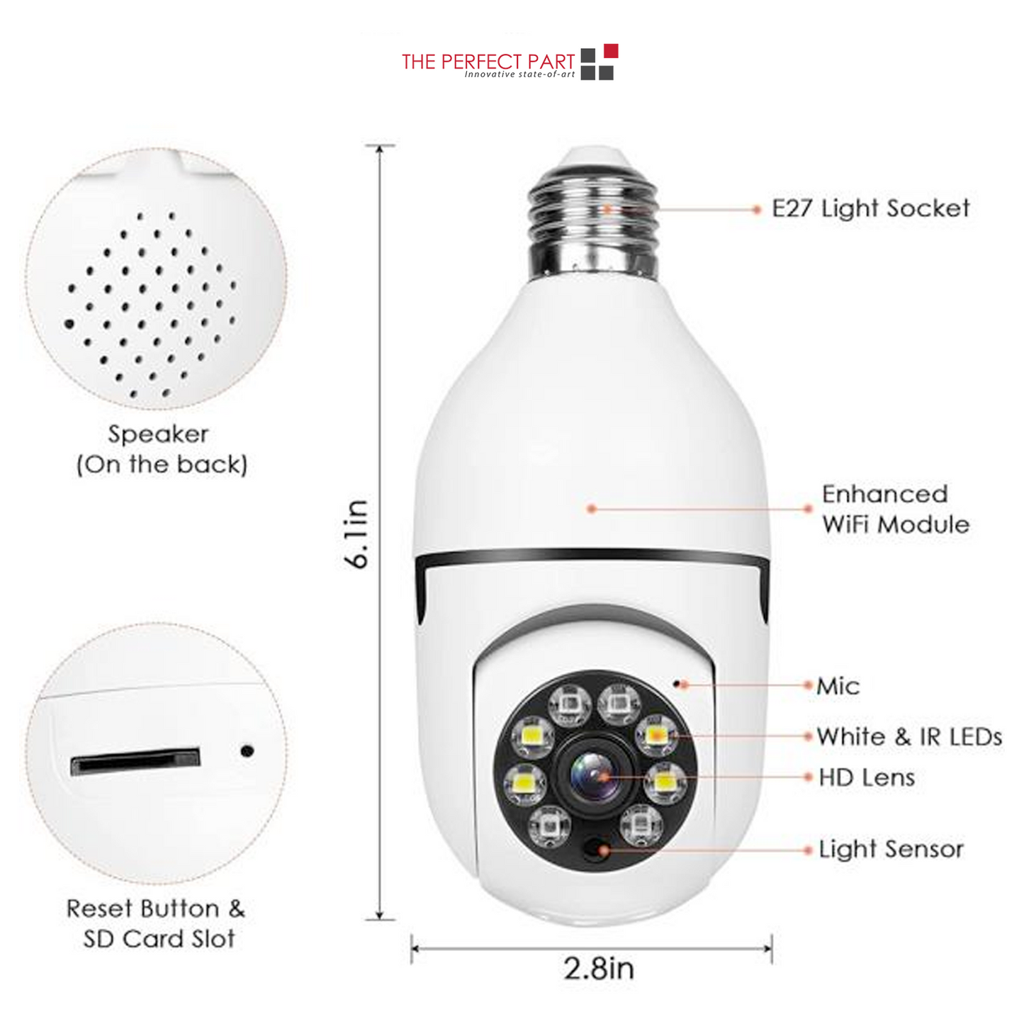 360° 1080P IP E27 Light Bulb Camera Wi-Fi IR Night Smart Home Wireless