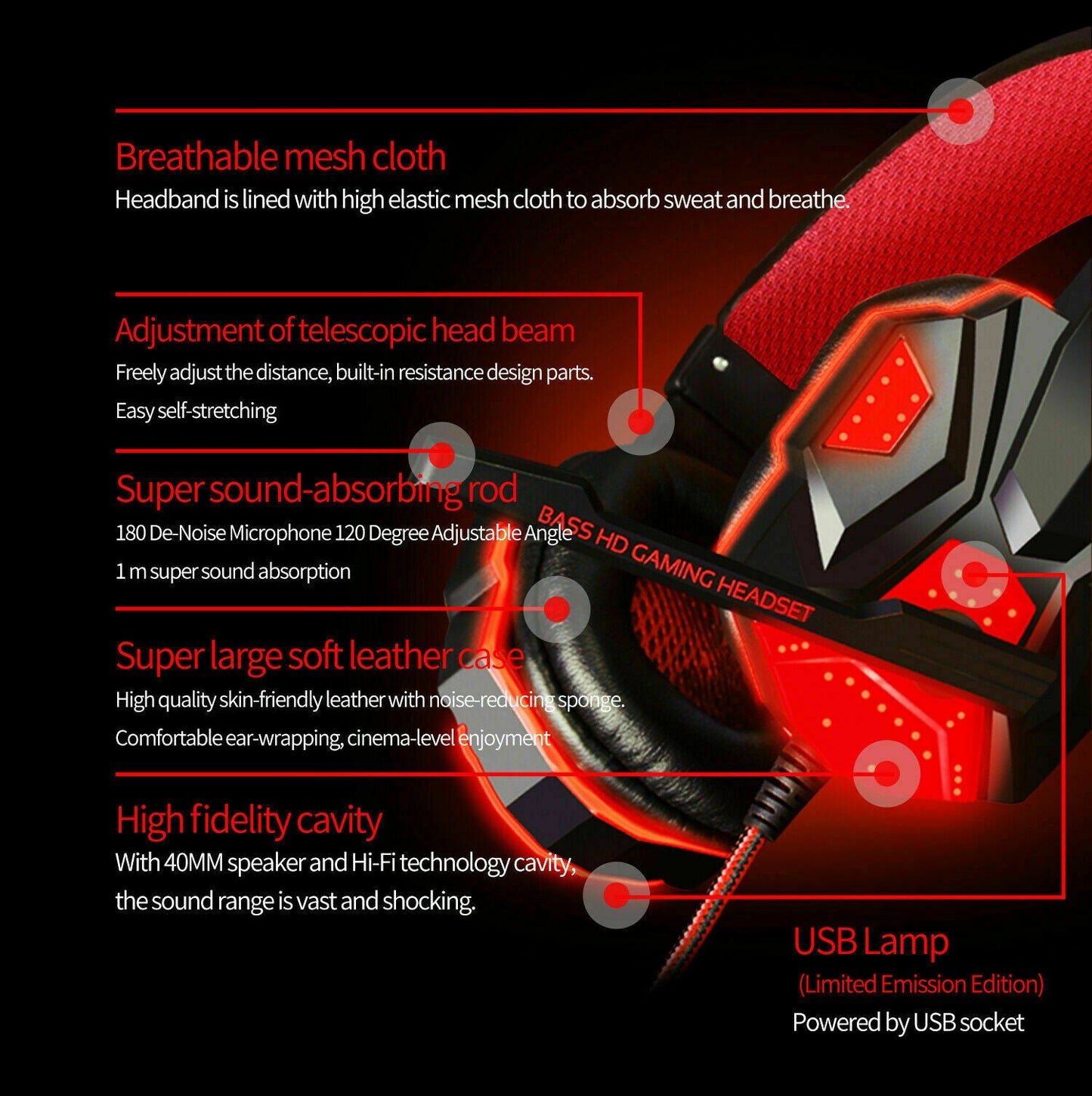 3.5mm Gaming Headset Mic LED Headphones Stereo Bass Surround For PC