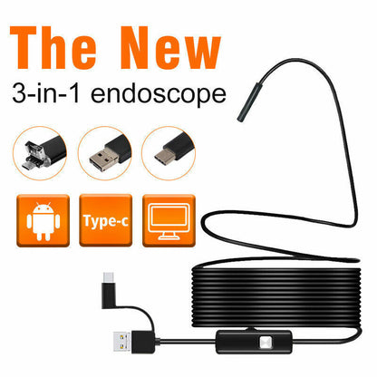 5M 6LEDs Snake Endoscope Borescope 8mm Inspection USB Camera Scope For