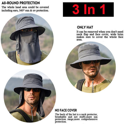 Wide Brim Sun Hat UV Protection Bucket Cap For Hiking Camping Fishing