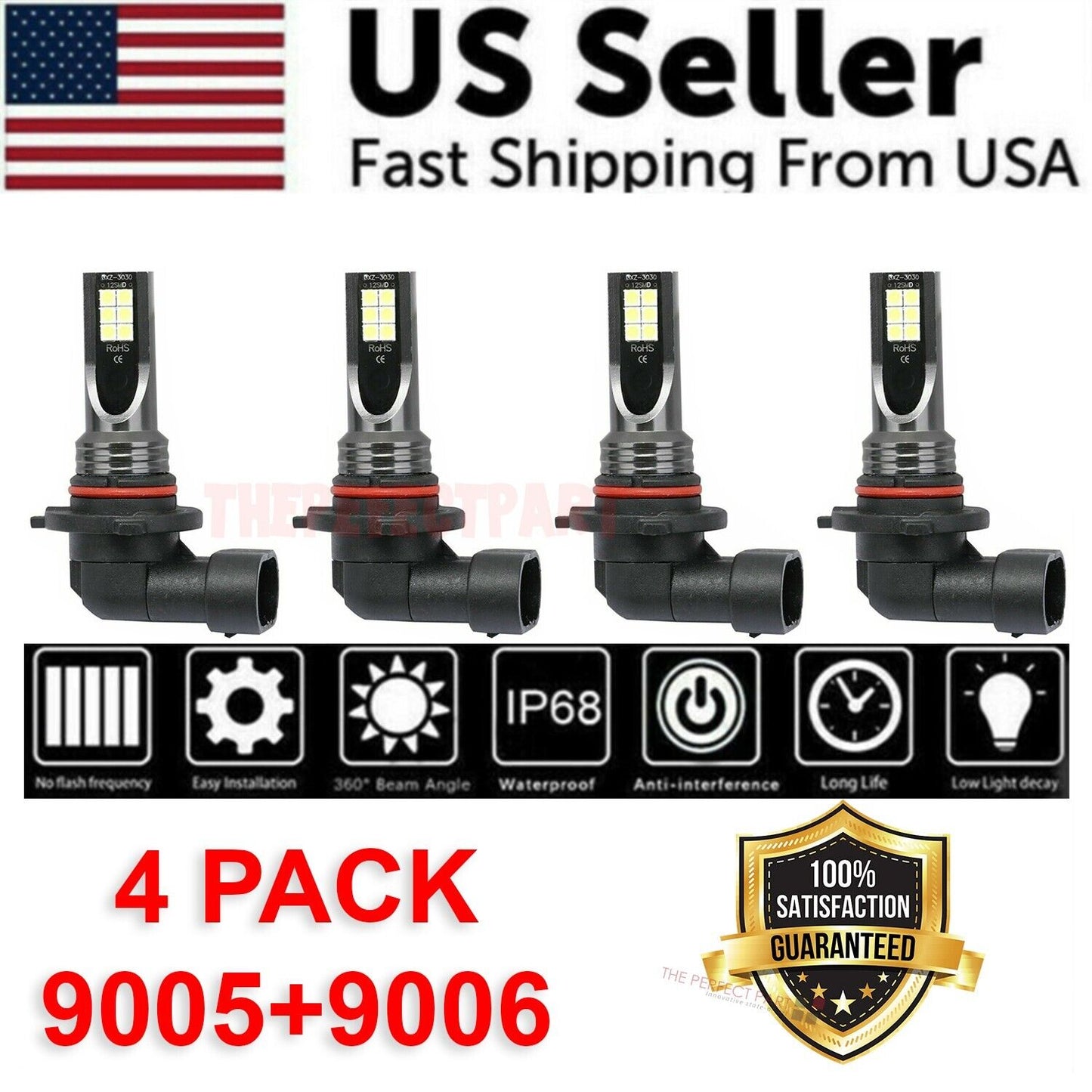 9005 9006 LED Headlights Kit Combo Bulbs 8000K High Low Beam Super