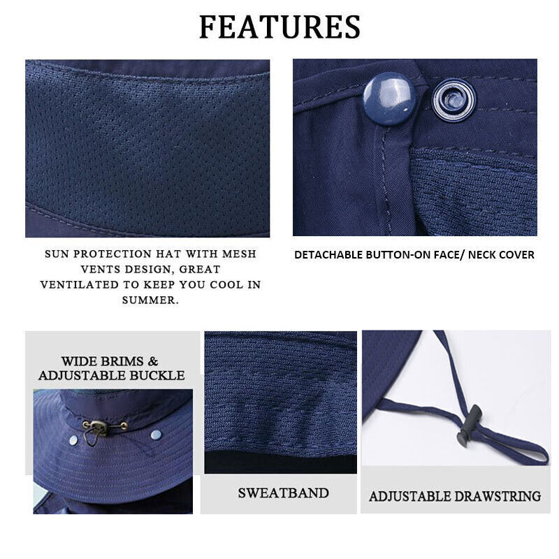 Wide Brim Sun Hat UV Protection Bucket Cap For Hiking Camping Fishing