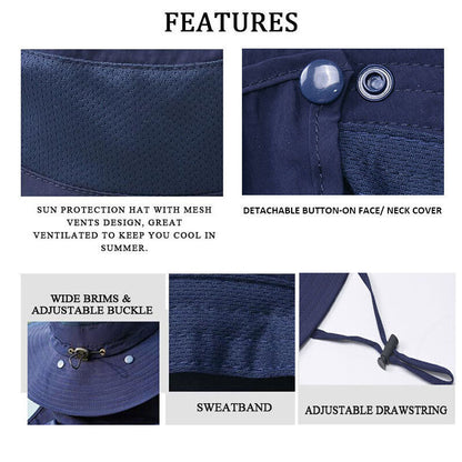 Wide Brim Sun Hat UV Protection Bucket Cap For Hiking Camping Fishing