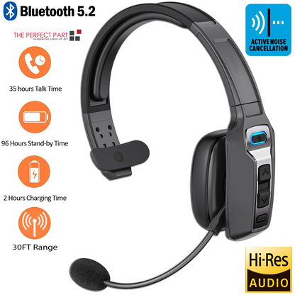 Trucker Bluetooth 5.2 Wireless Headset With Noise Cancelling Mic For